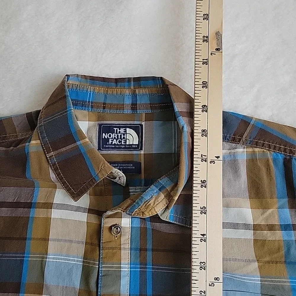 The North‎ Face Shirt Mens Large Blue Plaid Button Up Long Sleeve Outdoor Hiking